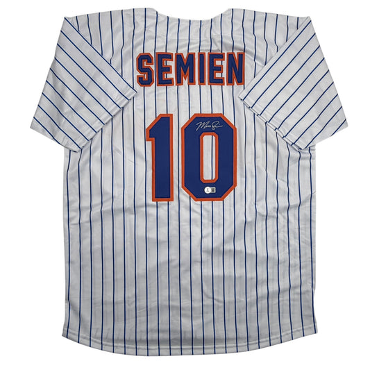 Autographed/Signed Marcus Semien New York Pinstripe Baseball Jersey Beckett BAS COA