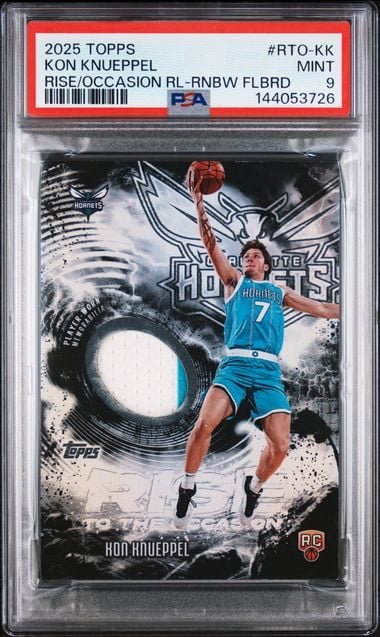Graded 2025 Topps Kon Knueppel #RTOKK Rise to the Occasion Player Worn Relic Rookie RC Basketball Card PSA 9 Mint