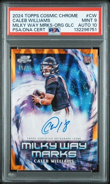 Graded 2024 Topps Cosmic Chrome Football Caleb Williams #MWM-CW /25 Milky Way Marks Auto Rookie RC Football Card PSA 9 10 Auto Grade