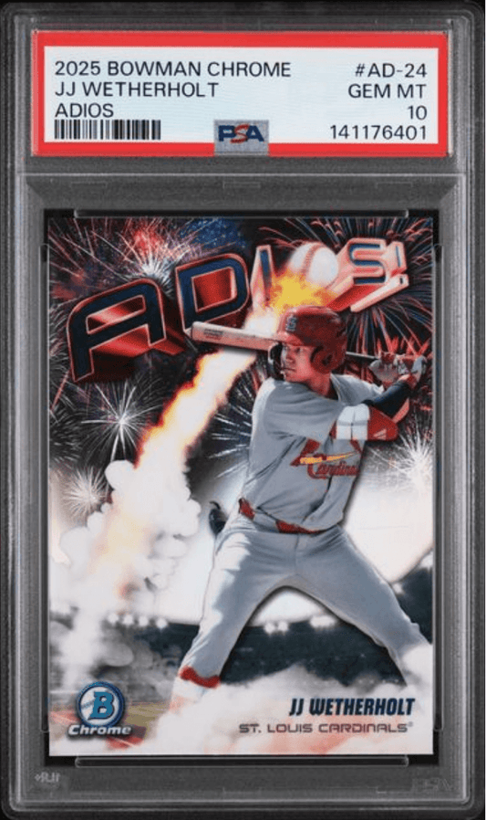 Graded 2025 Topps Bowman Chrome JJ Wetherholt #AD24 Adios Rookie RC Baseball Card PSA 10 Gem Mint