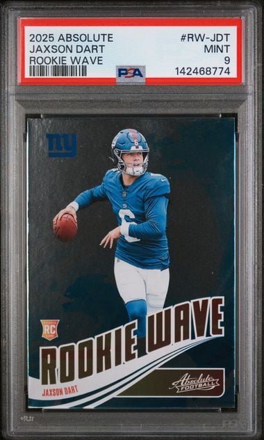Graded 2025 Panini Absolute Jaxson Dart #RWJDT Rookie Wave Rookie RC Football Card PSA 9 Mint
