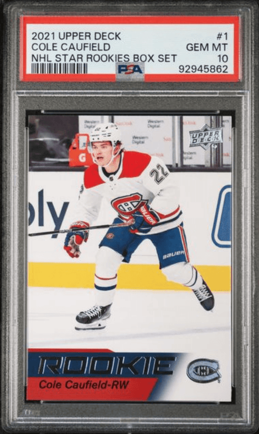 Graded 2021 Upper Deck Cole Caufield #1 NHL Star Rookies Box Set Rookie RC Hockey Card PSA 10 Gem Mint