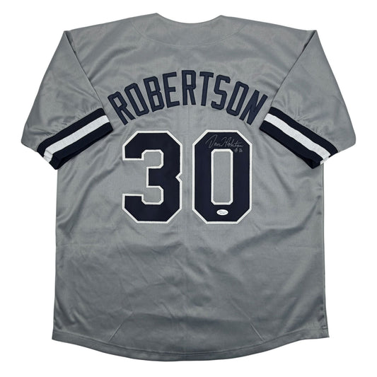 Autographed/Signed David Robertson New York Grey Baseball Jersey JSA COA