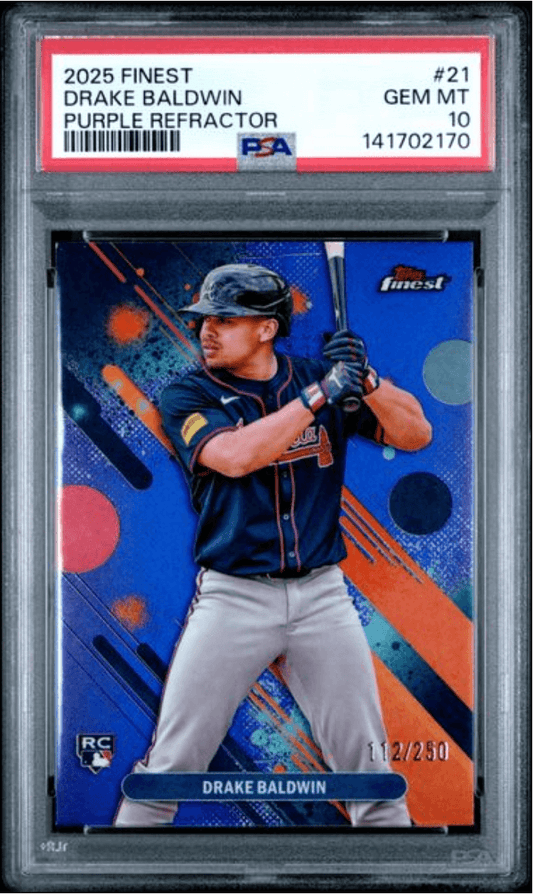 Graded 2025 Topps Finest Drake Baldwin #21 Purple Refractor /250 Rookie RC Baseball Card PSA 10 Gem Mint