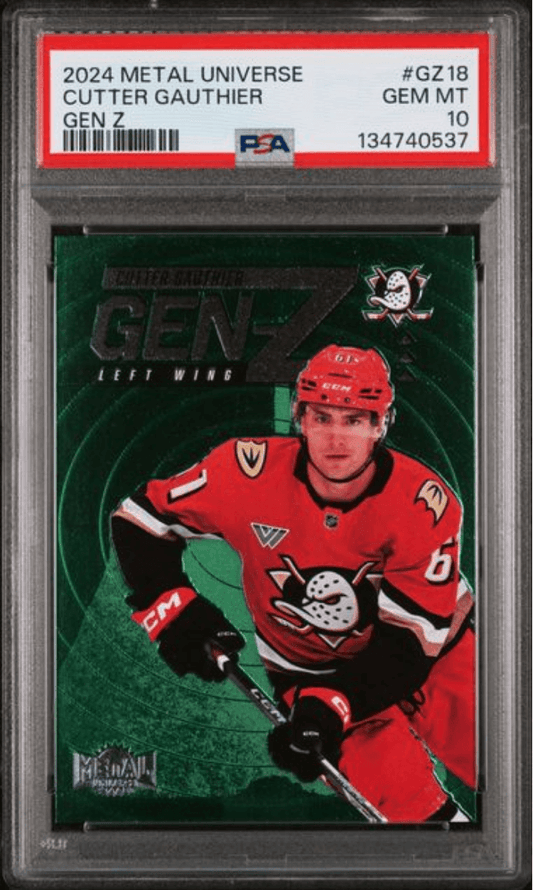 Graded 2024 Skybox Metal Universe Cutter Gauthier #GZ18 Gen Z Rookie RC Hockey Card PSA 10 Gem Mint