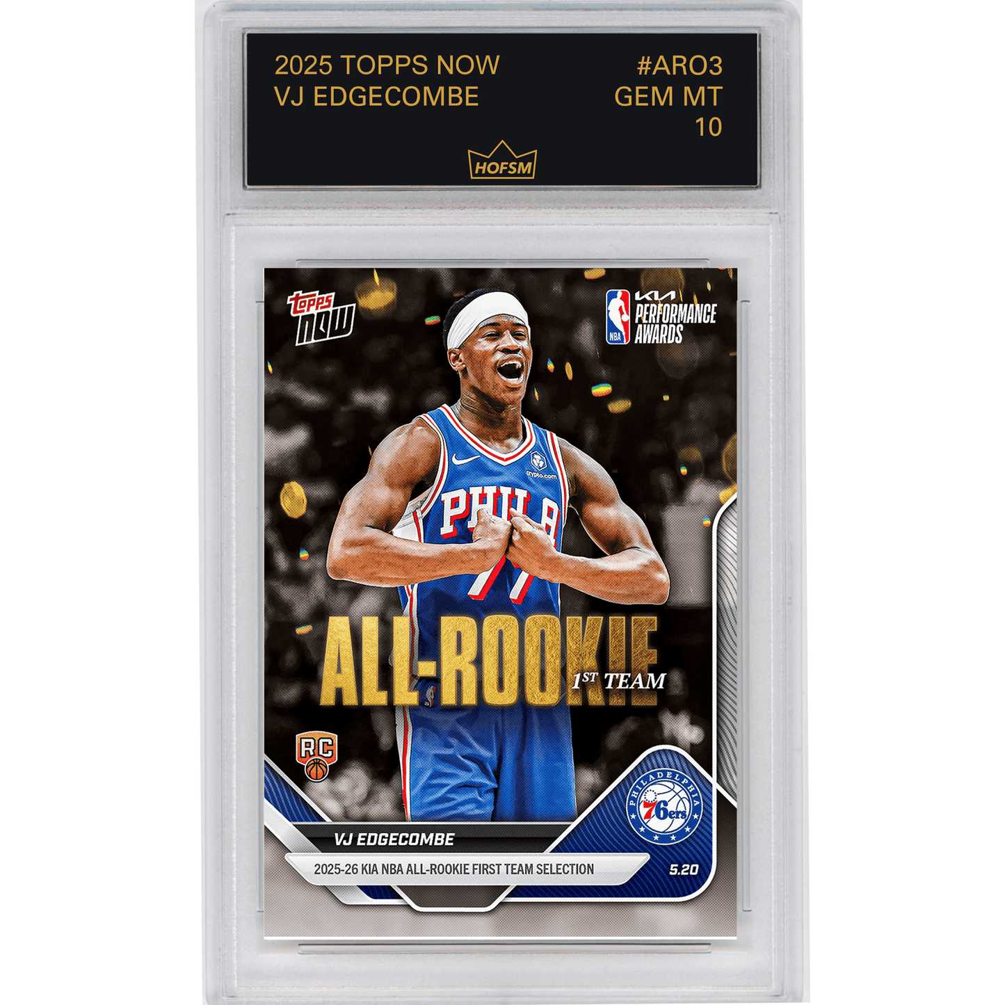 Graded 2025 Topps Now VJ Edgecombe #AR03 2025-26 KIA NBA All Rookie First Team Selection Philadelphia 76ers Rookie RC Basketball Card HOFSM 10 Gem Mint