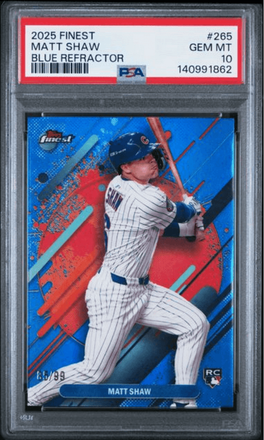 Graded 2025 Topps Finest Matt Shaw #265 Blue Refractor /99 Rookie RC Baseball Card PSA 10 Gem Mint