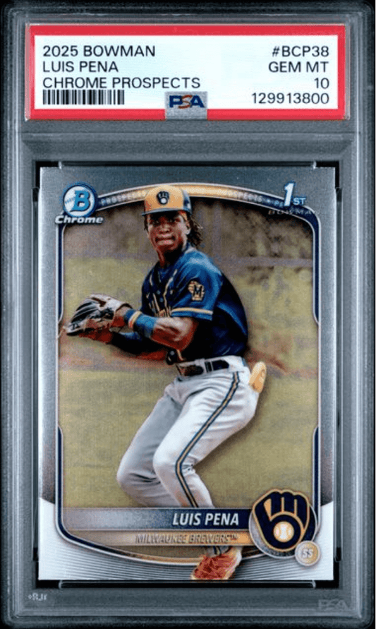 Graded 2025 Topps Bowman Luis Pena #BCP38 Chrome Prospects Rookie RC Baseball Card PSA 10 Gem Mint