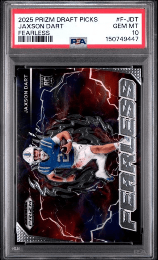 Graded 2025 Panini Prizm Draft Picks Jaxson Dart #FJDT Fearless Rookie RC Football Card PSA 10 Gem Mint