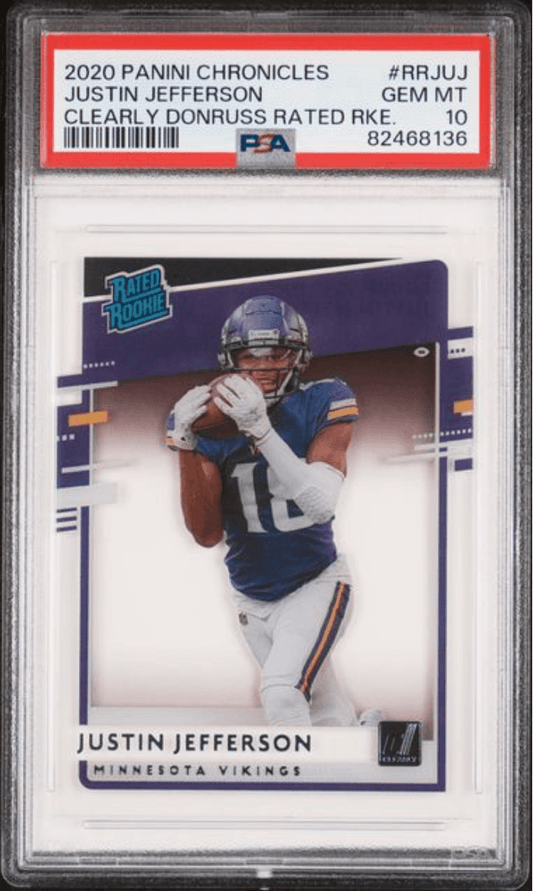 Graded 2020 Panini Chronicles Justin Jefferson #RRJUJ Clearly Donruss Rated Rookie Rookie RC Football Card PSA 10 Gem Mint