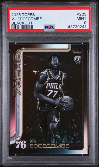 Graded 2025 Topps VJ Edgecombe #203 Blackout Refractor Rookie RC Basketball Card PSA 9 Mint