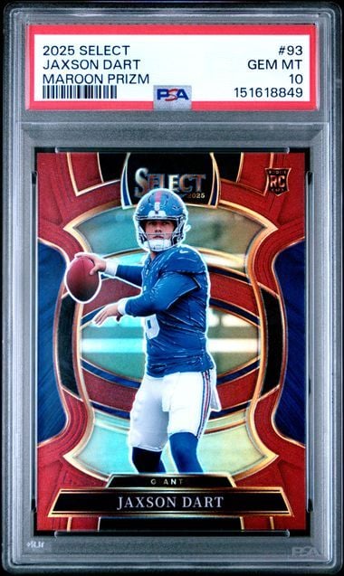 Graded 2025 Panini Select Jaxson Dart #93 /149 Maroon Prizm Rookie RC Football Card PSA 10 Gem Mint