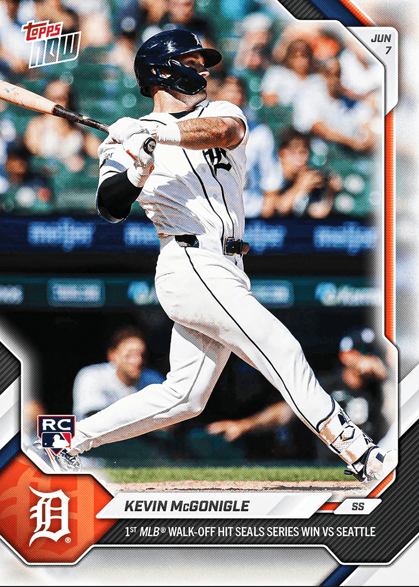 2026 Topps Now Kevin McGonigle #302 1st MLB Walk Off Hit Seals Series Win Vs Seattle Detroit Tigers Rookie RC Baseball Card