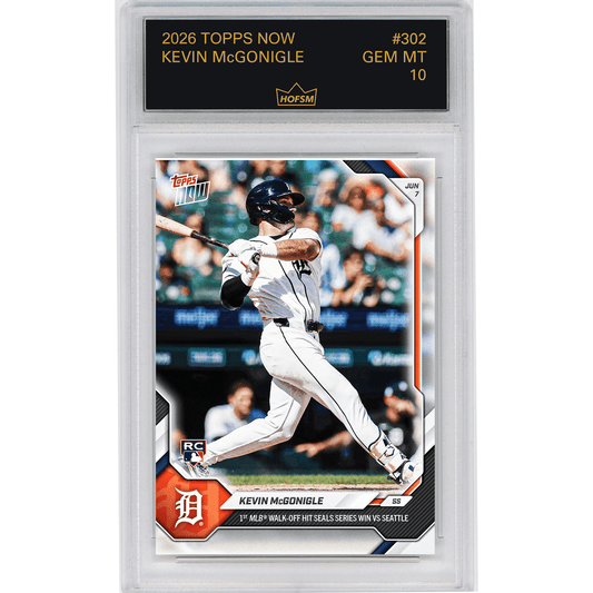 Graded 2026 Topps Now Kevin McGonigle #302 1st MLB Walk Off Hit Seals Series Win Vs Seattle Detroit Tigers Rookie RC Baseball Card HOFSM 10 Gem Mint