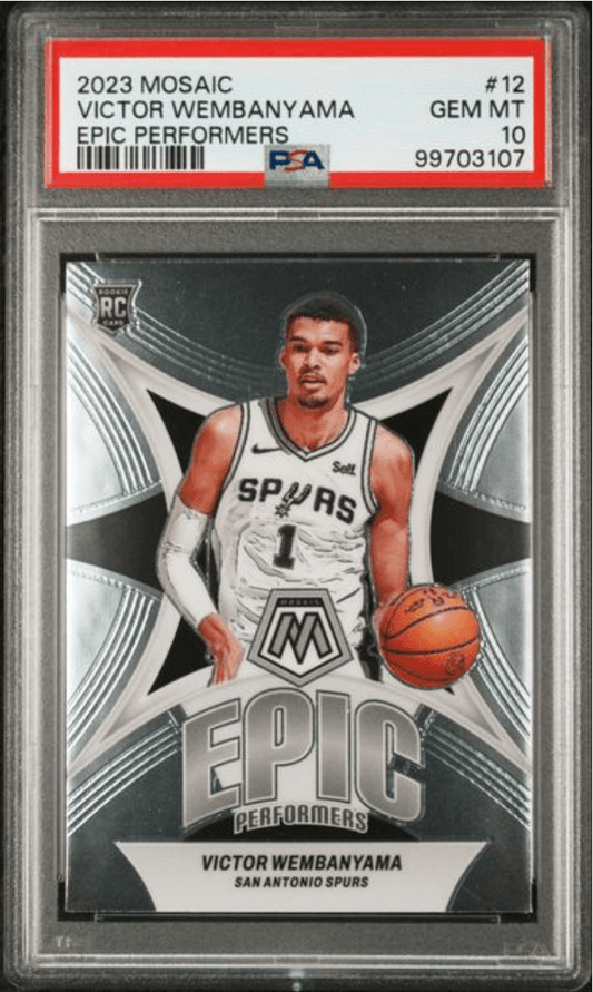 Graded 2023 Panini Mosaic Victor Wembanyama #12 Epic Performers Rookie RC Basketball Card PSA 10 Gem Mint