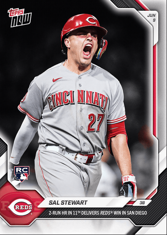 2026 Topps Now Sal Stewart #309 2nd Home Run in 11th Delivers Reds Win in San Diego Cincinnati Reds Rookie RC Baseball Card