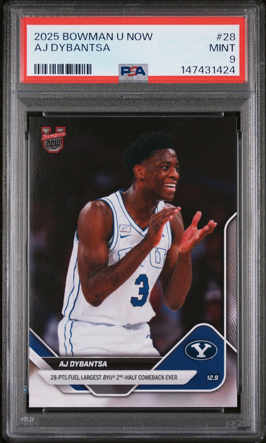Graded 2025 Topps Bowman U Now AJ Dybantsa #28 Rookie RC Basketball Card PSA 9 Mint