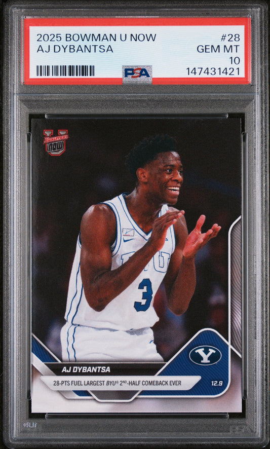 Graded 2025 Topps Bowman U Now AJ Dybantsa #28 Rookie RC Basketball Card PSA 10 Gem Mint