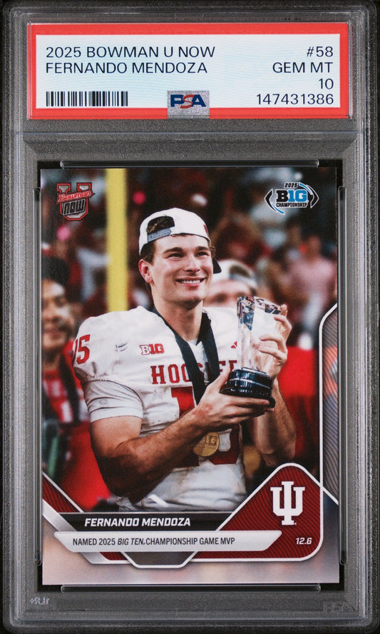 Graded 2025 Topps Bowman U Now Fernando Mendoza #58 Rookie RC Football Card PSA 10 Gem Mint