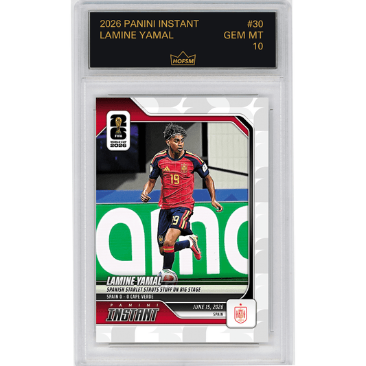 Graded 2026 Panini Instant FIFA World Cup Lamine Yamal #30 Spanish Starlet Struts Stuff On Big Stage Spain Soccer Card HOFSM 10 Gem Mint