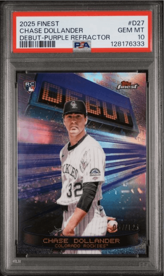 Graded 2025 Topps Finest Chase Dollander #D27 Debut Purple Refractor /125 Rookie RC Baseball Card PSA 10 Gem Mint