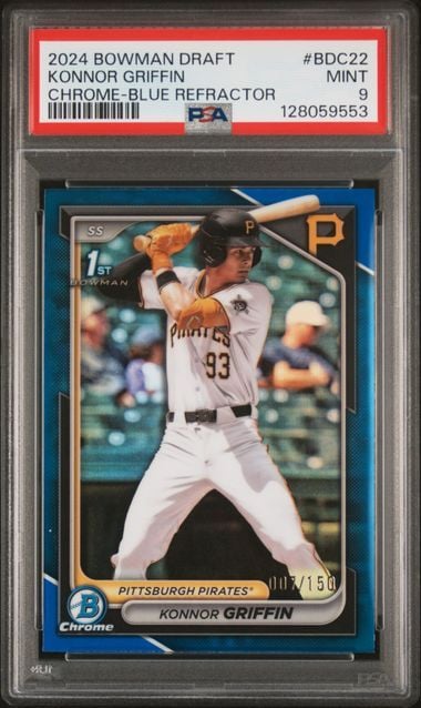 Graded 2025 Topps Bowman Draft Konnor Griffin #BDC22 Blue Refractor /150 1st Bowman Rookie RC Baseball Card PSA 9 Mint