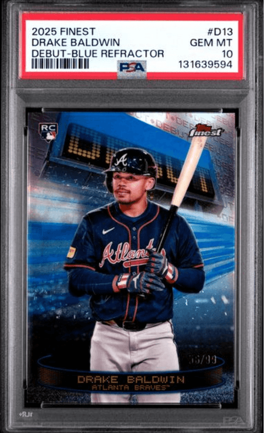Graded 2025 Topps Finest Drake Baldwin #D13 Debut Blue Refractor /99 Rookie RC Baseball Card PSA 10 Gem Mint