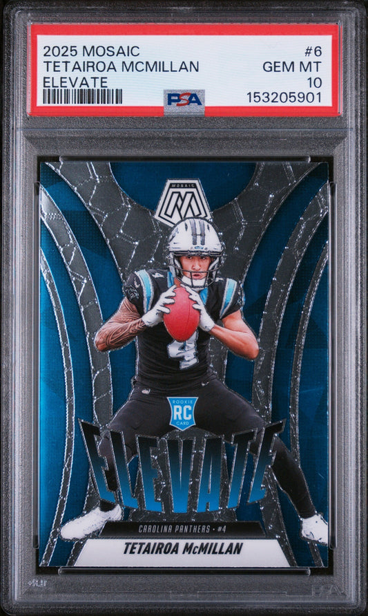 Graded 2025 Panini Mosaic Tetairoa McMillan #6 Elevate Rookie RC Football Card PSA 10 Gem Mint