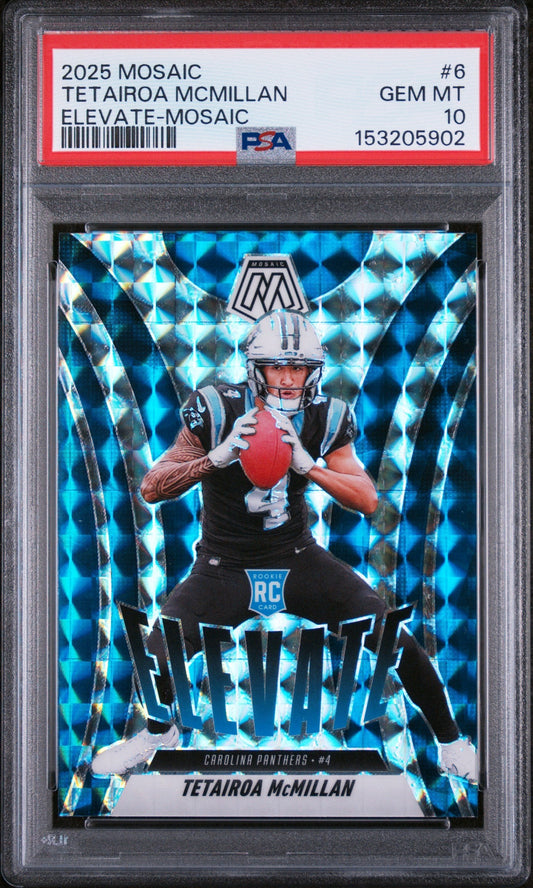 Graded 2025 Panini Mosaic Tetairoa McMillan #6 Elevate Mosaic Rookie RC Football Card PSA 10 Gem Mint
