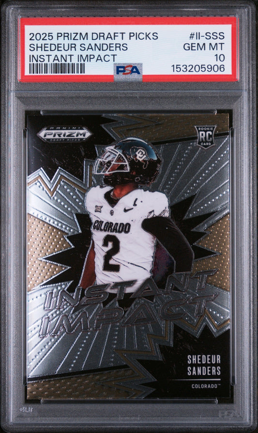 Graded 2025 Panini Prizm Draft Picks Shedeur Sanders #II-SSS Instant Impact Rookie RC Football Card PSA 10 Gem Mint