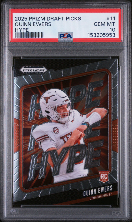 Graded 2025 Panini Prizm Draft Picks Quinn Ewers #11 Hype Rookie RC Football Card PSA 10 Gem Mint