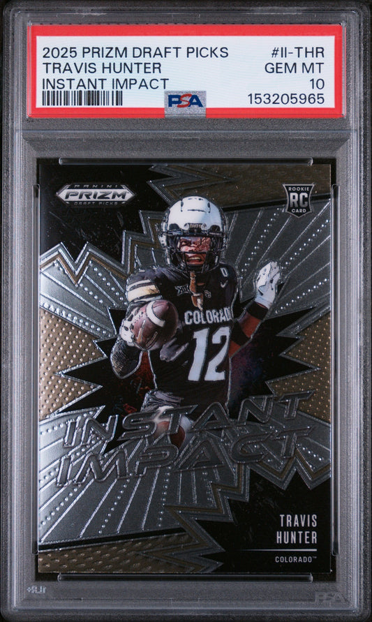 Graded 2025 Panini Prizm Draft Picks Travis Hunter #II-THR Instant Impact Rookie RC Football Card PSA 10 Gem Mint