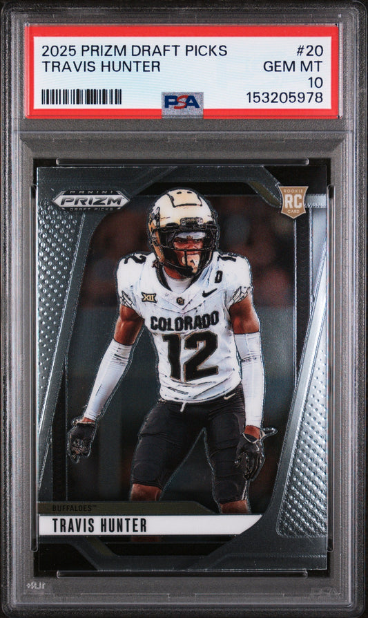 Graded 2025 Panini Prizm Draft Picks Travis Hunter #20 Rookie RC Football Card PSA 10 Gem Mint
