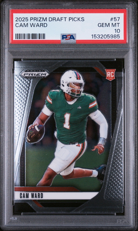 Graded 2025 Panini Prizm Draft Picks Cam Ward #57 Rookie RC Football Card PSA 10 Gem Mint