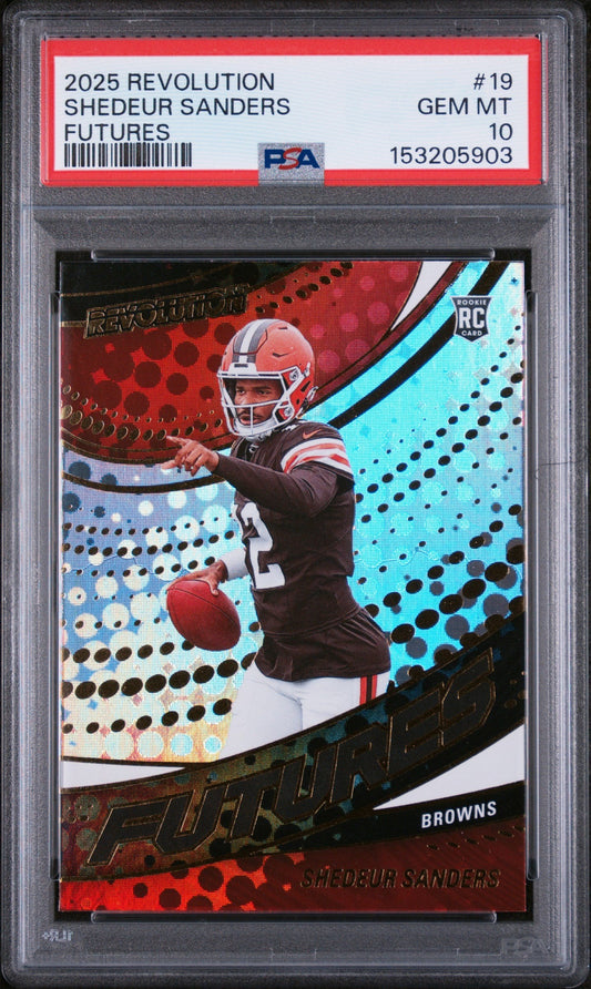 Graded 2025 Panini Revolution Shedeur Sanders #19 Futures Rookie RC Football Card PSA 10 Gem Mint
