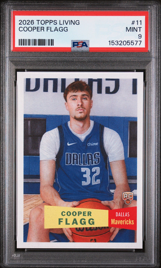 Graded 2025-26 Topps Living Cooper Flagg #11 Rookie RC Basketball Card PSA 9 Mint