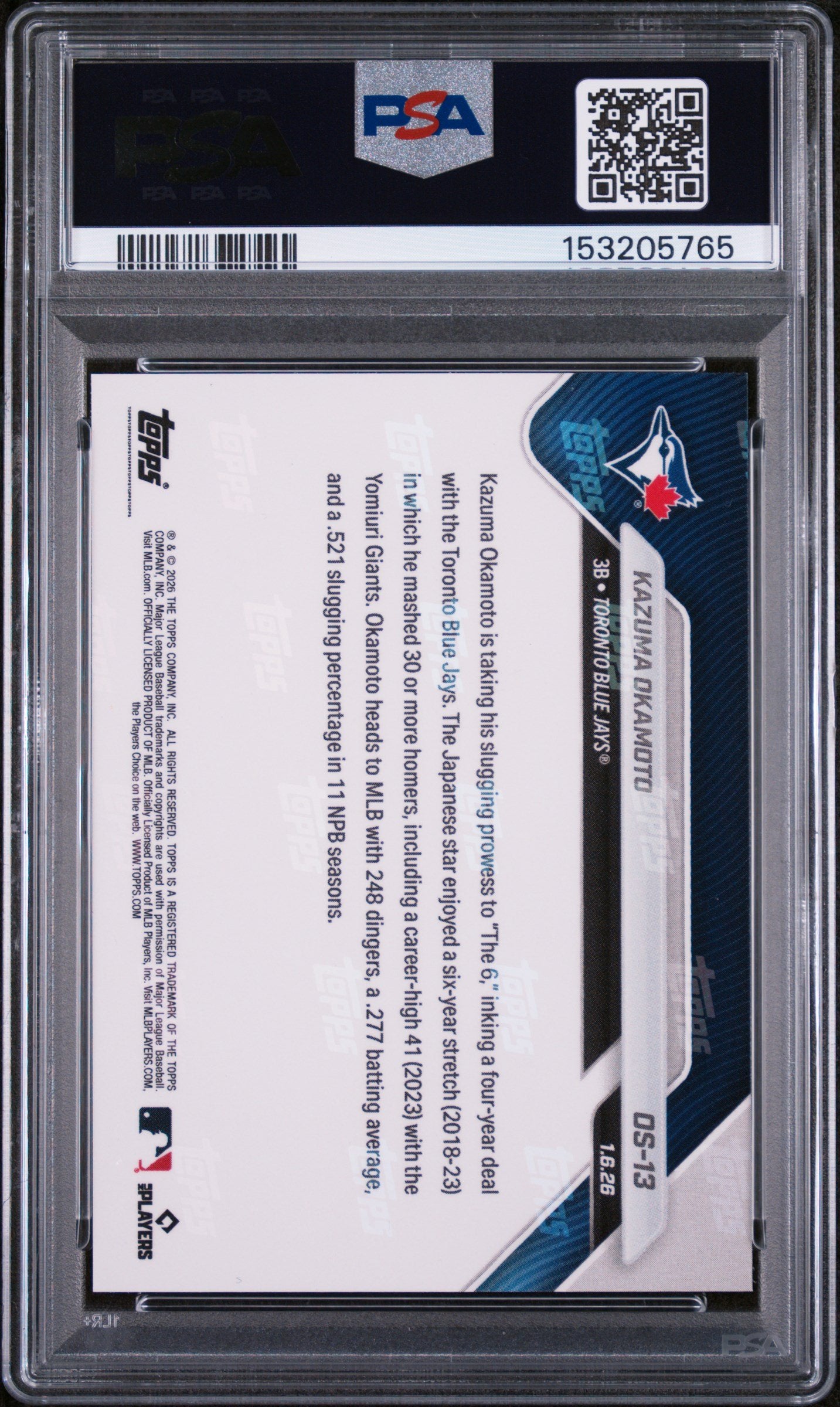 Graded 2025 Topps Now Kazuma Okamoto #OS-13 Rookie RC Baseball Card PSA 10 Gem Mint