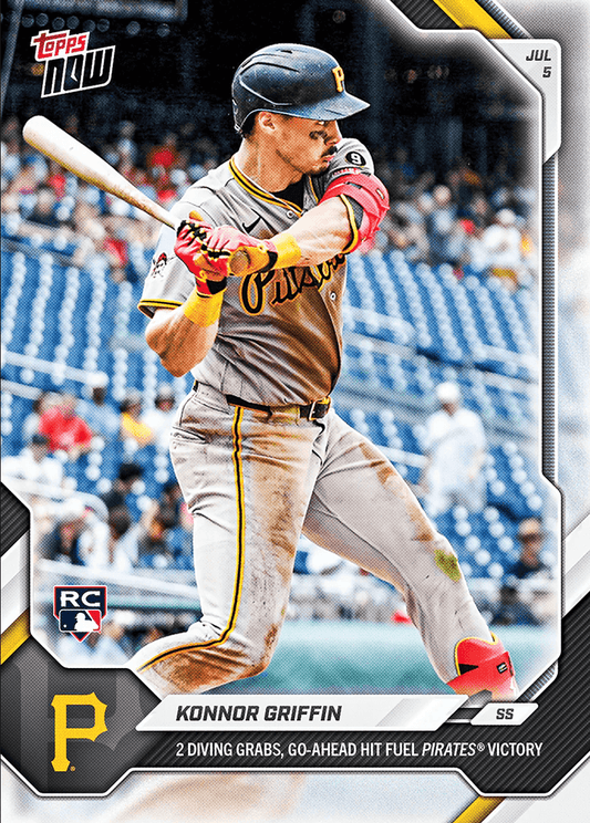 2026 Topps Now Konnor Griffin #417 2 Diving Grabs, Go Ahead Hit Fuel Pirates Win Pittsburgh Pirates Rookie RC Baseball Card