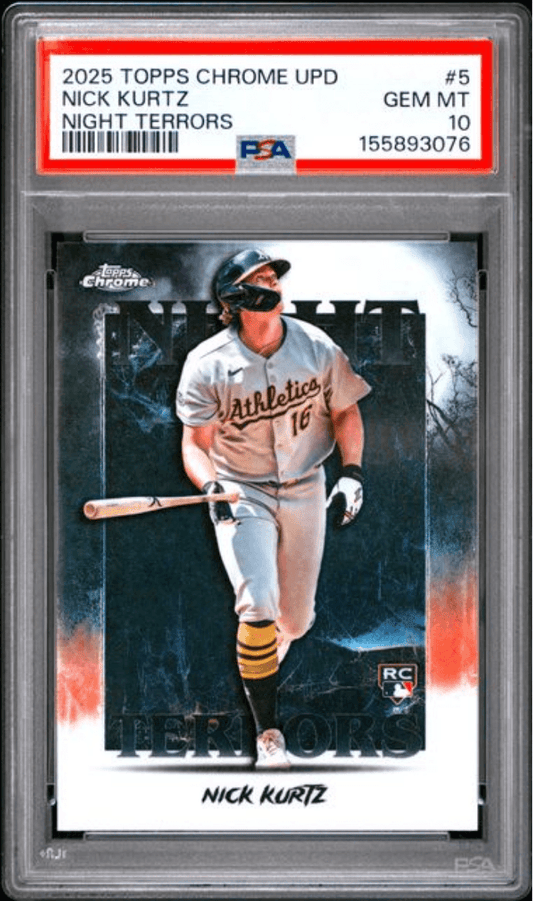 Graded 2025 Topps Chrome Update Nick Kurtz #5 Night Terrors Rookie RC Baseball Card PSA 10 Gem Mint