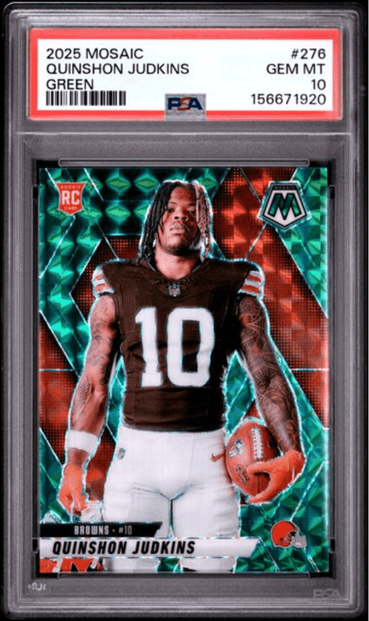 Graded 2025 Panini Mosaic Quinshon Judkins #271 Green Rookie RC Football Card PSA 10 Gem Mint