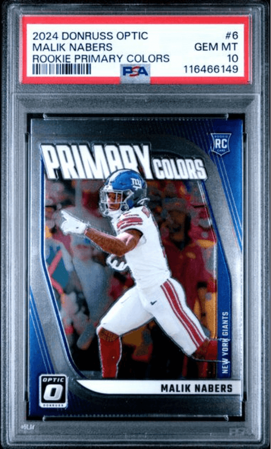 Graded 2024 Panini Donruss Optic Malik Nabers #6 Rookie Primary Colors Rookie RC Football Card PSA 10 Gem Mint