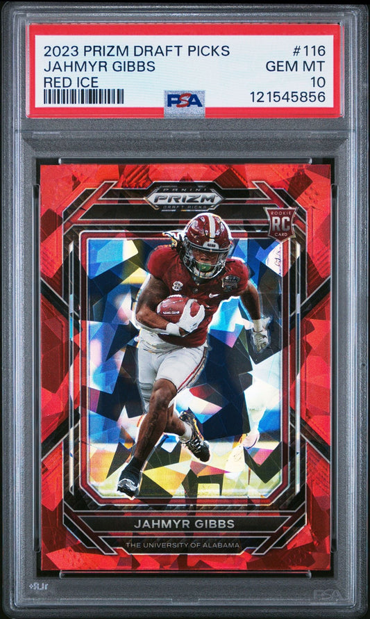 Graded 2023 Panini Prizm Draft Picks Jahmyr Gibbs #116 Red Ice Rookie RC Football Card PSA 10 Gem Mint