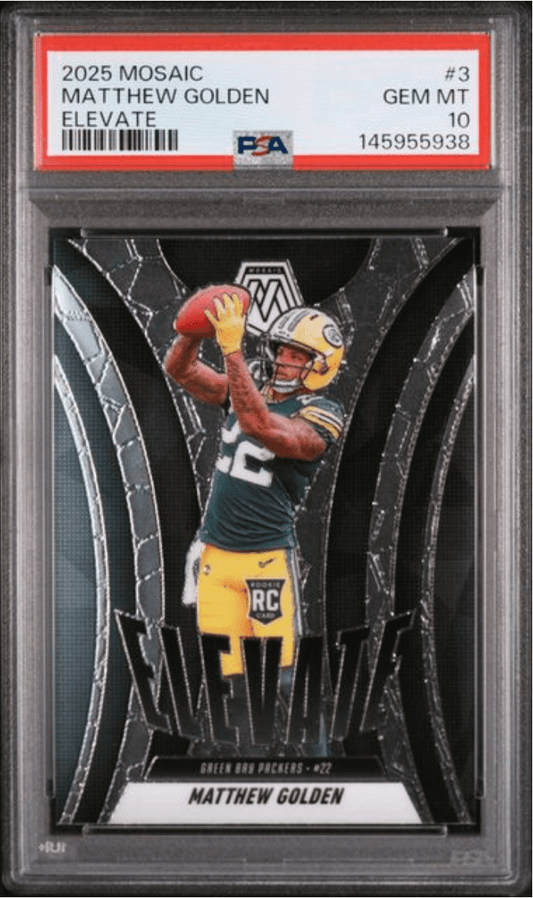 Graded 2025 Panini Mosaic Matthew Golden #3 Elevate Rookie RC Football Card PSA 10 Gem Mint