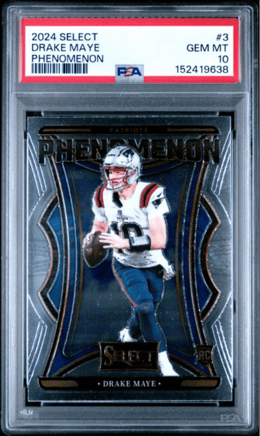 Graded 2024 Panini Select Drake Maye #3 Phenomenon Rookie RC Football Card PSA 10 Gem Mint