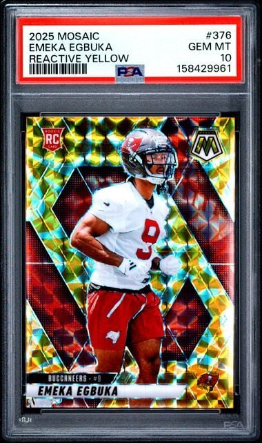 Graded 2025 Panini Mosaic Emeka Egbuka #376 Reactive Yellow Rookie RC Football Card PSA 10 Gem Mint