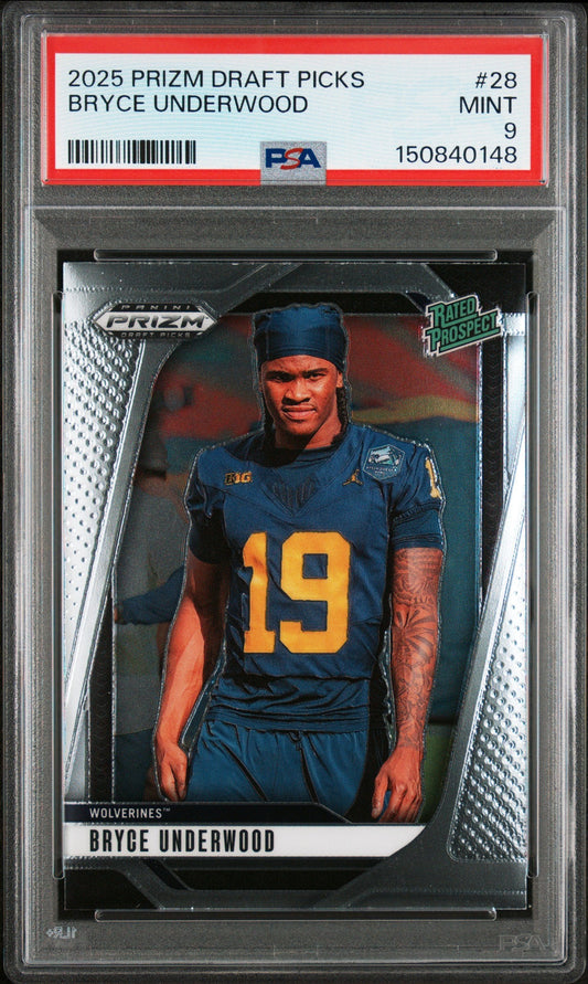 Graded 2025 Panini Prizm Draft Picks Bryce Underwood #28 Rookie RC Football Card PSA 9 Mint