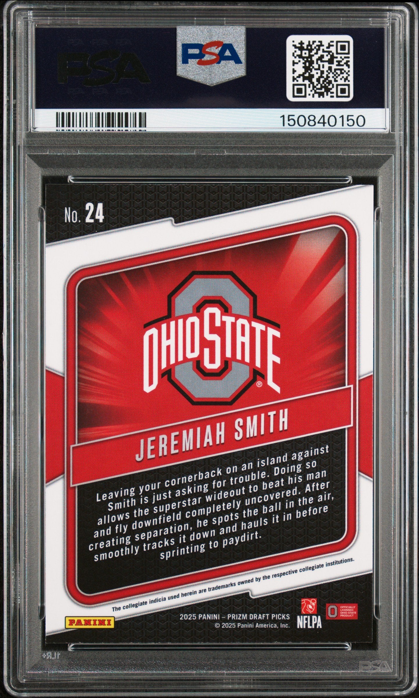Graded 2025 Panini Prizm Draft Picks Jeremiah Smith #24 Hype Rookie RC Football Card PSA 10 Gem Mint