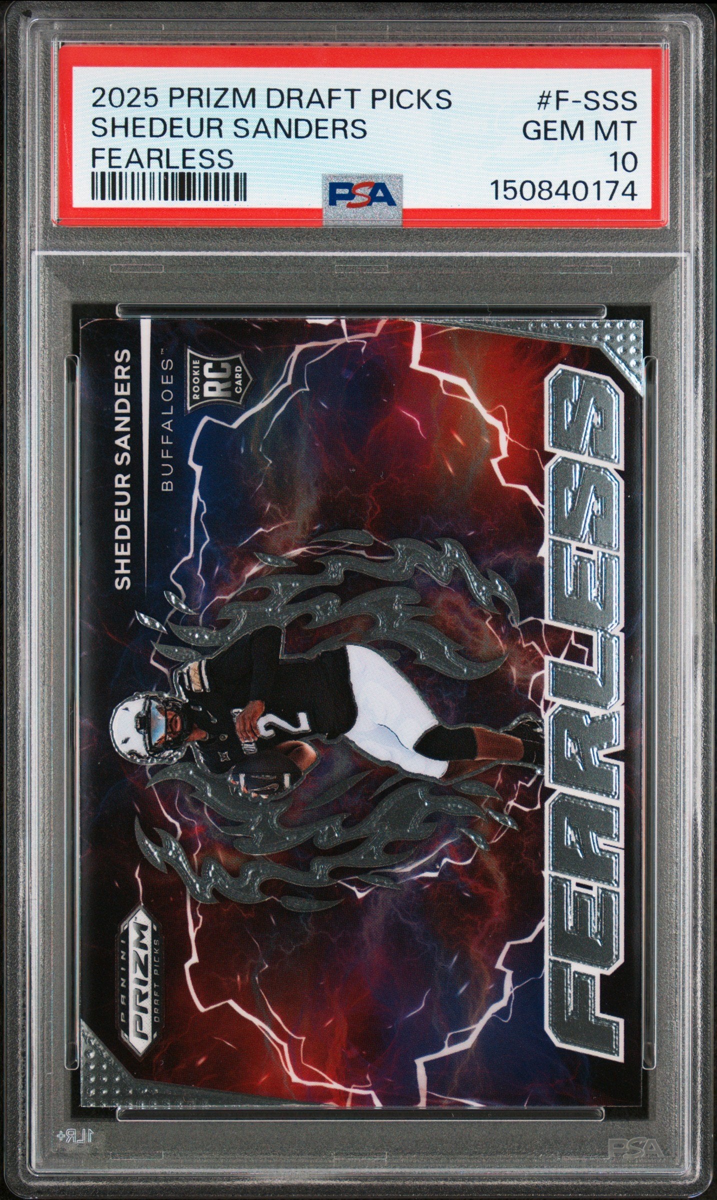 Graded 2025 Panini Prizm Draft Picks Shedeur Sanders #FSSS Fearless Rookie RC Football Card PSA 10 Gem Mint