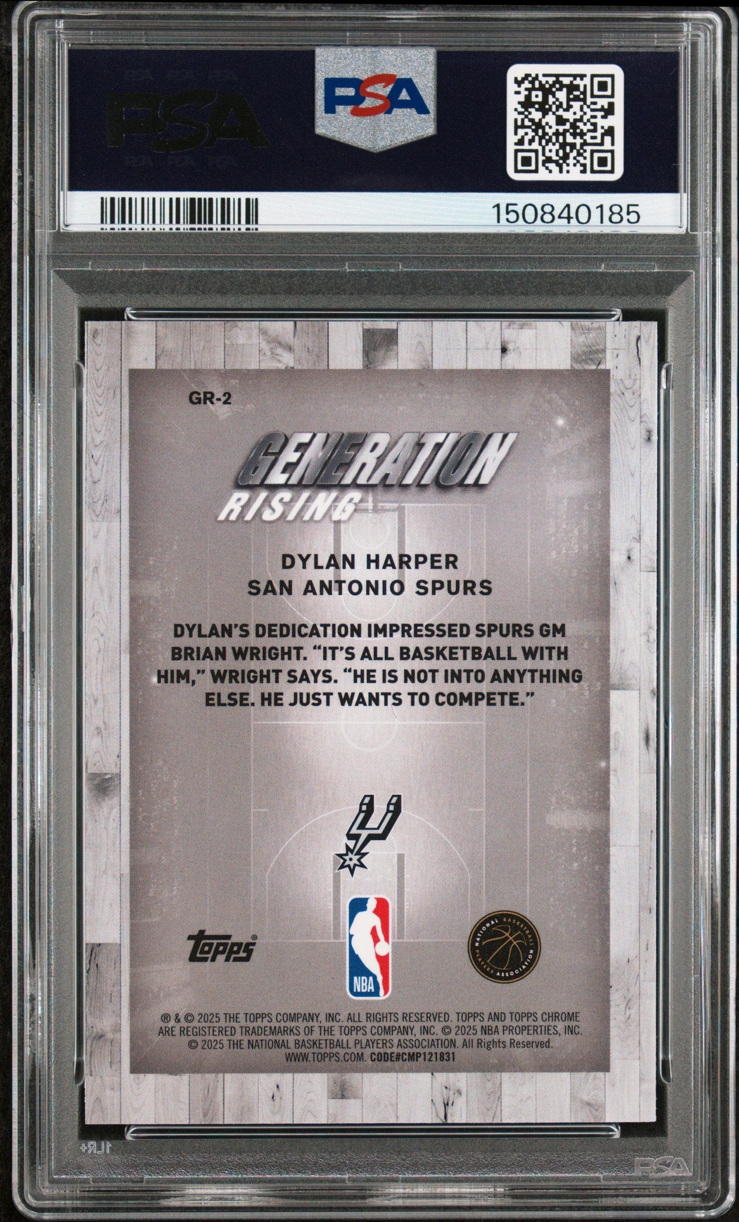 Graded 2025 Topps Chrome Dylan Harper #GR2 Generation Rising Rookie RC Basketball Card PSA 10 Gem Mint
