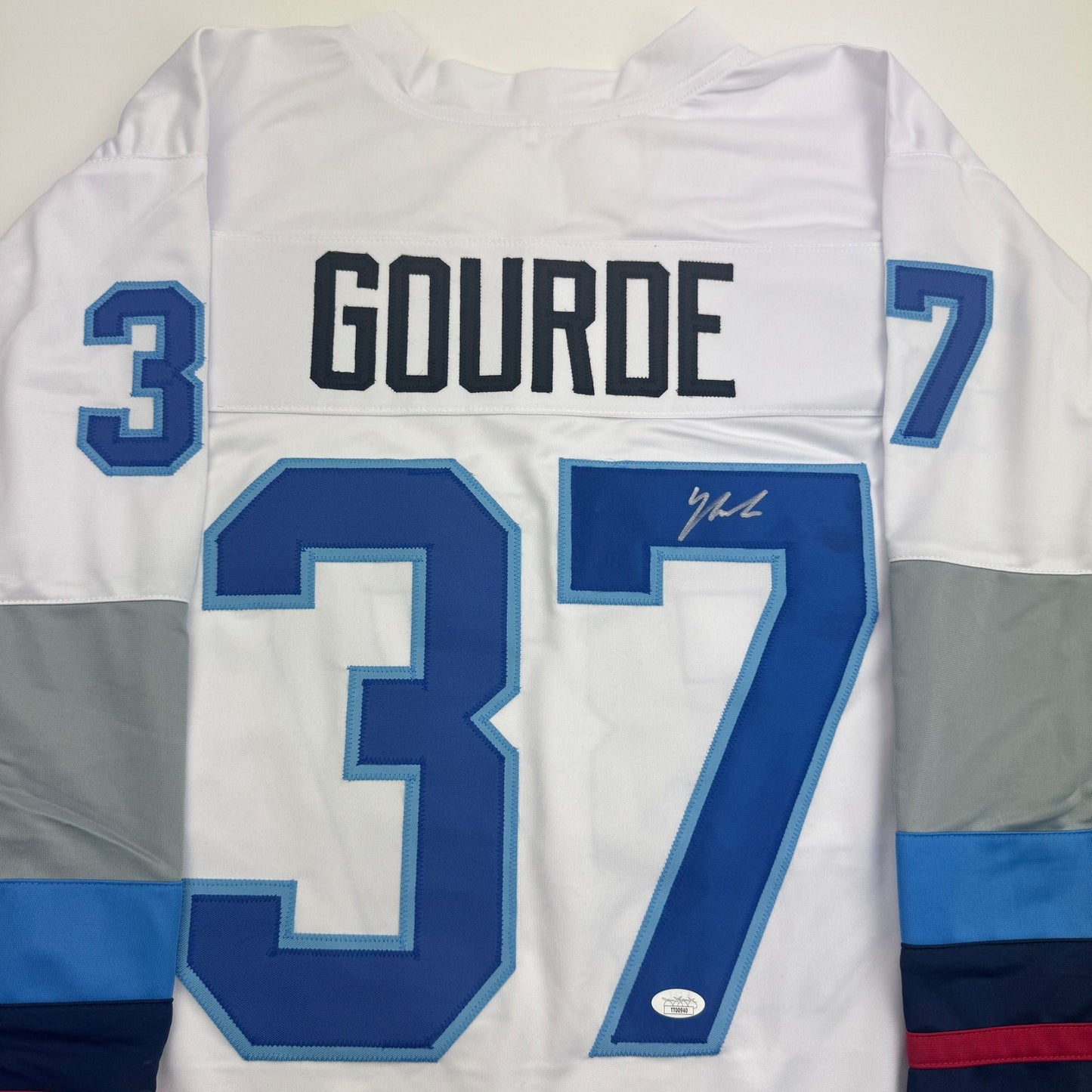 Autographed/Signed Yanni Gourde Seattle White Hockey Jersey JSA COA